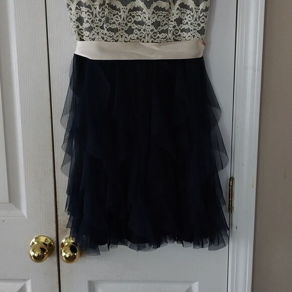 Teeze Me cream navy lace tulle dress Sz 7 - Picture 2 of 7